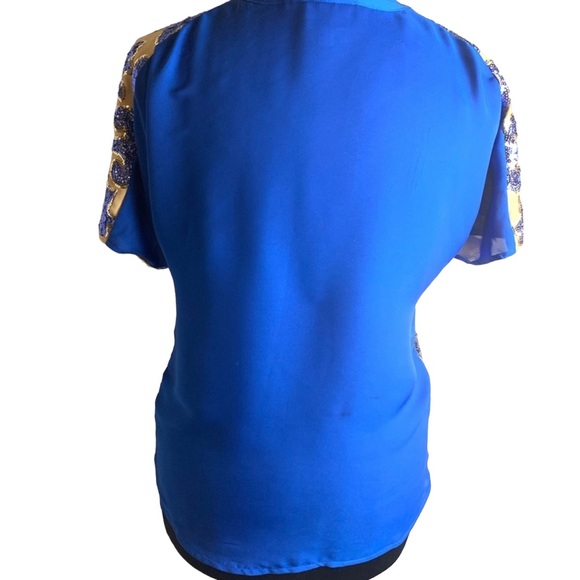 Tracy Reese Blue sequin Design Blouse Size Small - Picture 6 of 10